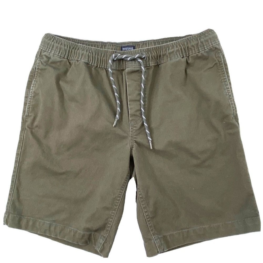 Buffalo David Bitton Mens size Large Elastic Waist Pull On Canvas Shorts Green